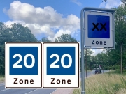 Zoneskilt med galgestander E53/53-20/20 2-sidet