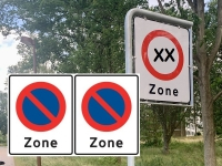 Zoneskilt med galgestander E68/68 2-sidet